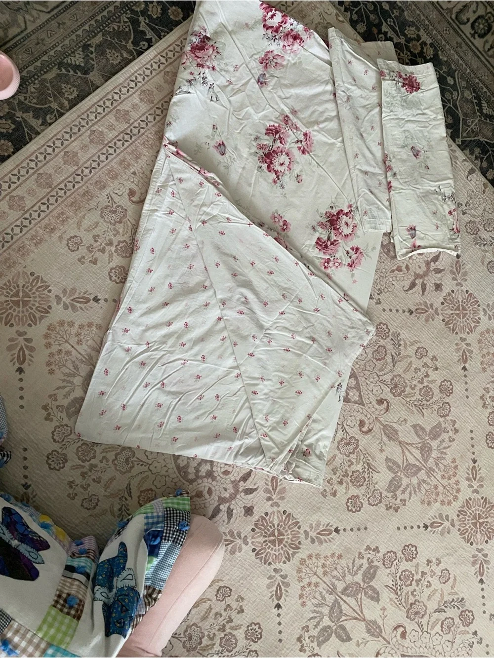 Shabby Chic Pink Floral Cotton Duvet Cover Set
